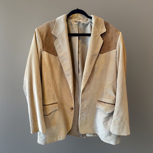 Vintage Pioneer Wear Cord Blazer Jacke Herren 46 Western Lederbesatz USA - Bild 1 von 6
