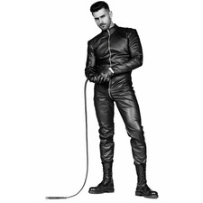 Leather Catsuit Long Sleeve Front Zipper Bodysuit Jumpsuit Clubwear