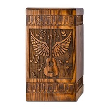 Handcrafted Wooden Cremation Urn for Human Ashes - Guitar Wings of Angel with...