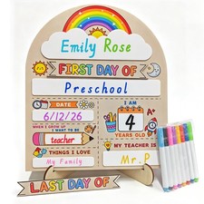 My First Day Of School Sign Rainbow 12x10 Inch Reusable Wooden Chalkboard