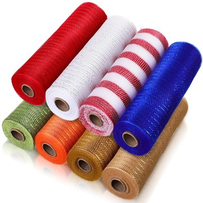 8 Rolls Deco Mesh Ribbon Wreath Making 10 In x 30 Ft Red White Blue Poly