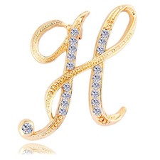 Letter Brooch Pins Initial Rhinestone Brooch for Women Crafts Gold H
