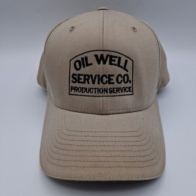 Oil Well Service Co Production Service Hat Cap Beige Black Script Flex Fit L/XL