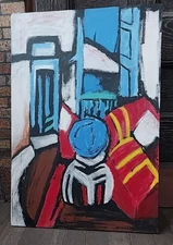 Unsigned Painting Abstract Expressionism Cubist - after Jo Cain - 22" x 32" Nice