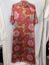 Vintage 70s L Robe Housedress Hawaiian Chinoise Red Floral Print Womens EUC