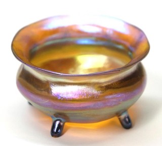 SIGNED LCT TIFFANY FAVRILE ART GLASS FOOTED SALT CELLAR