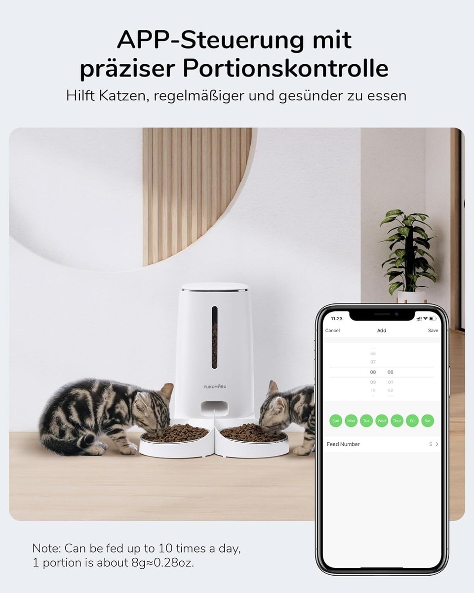 FUKUMARU WiFi-Futterautomat Für Katzen – 4L, Appgesteuert, Mit Frischeschutz & Edelstahlschalen
