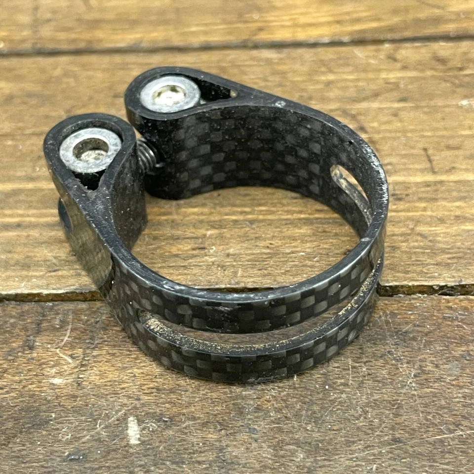 Abrazadera de tija de sillín de fibra de carbono 34 mm 34,9 carpeta años 2000 MTB negra Foto 4 de 4