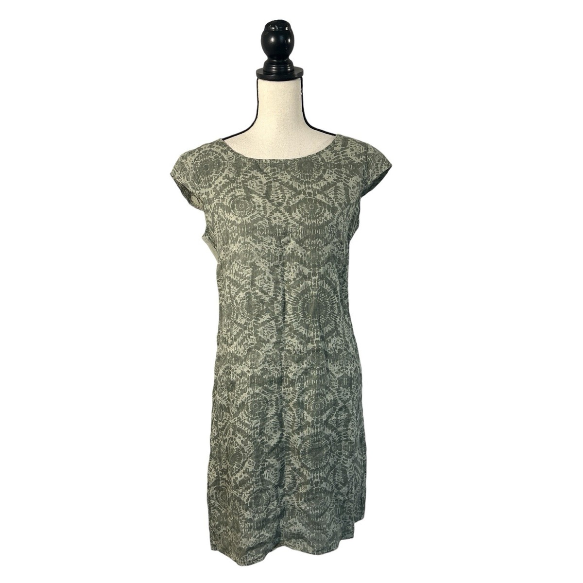 Lina Tomei Linen Shift Dress Women's Medium Italy Made Green Artsy Print
