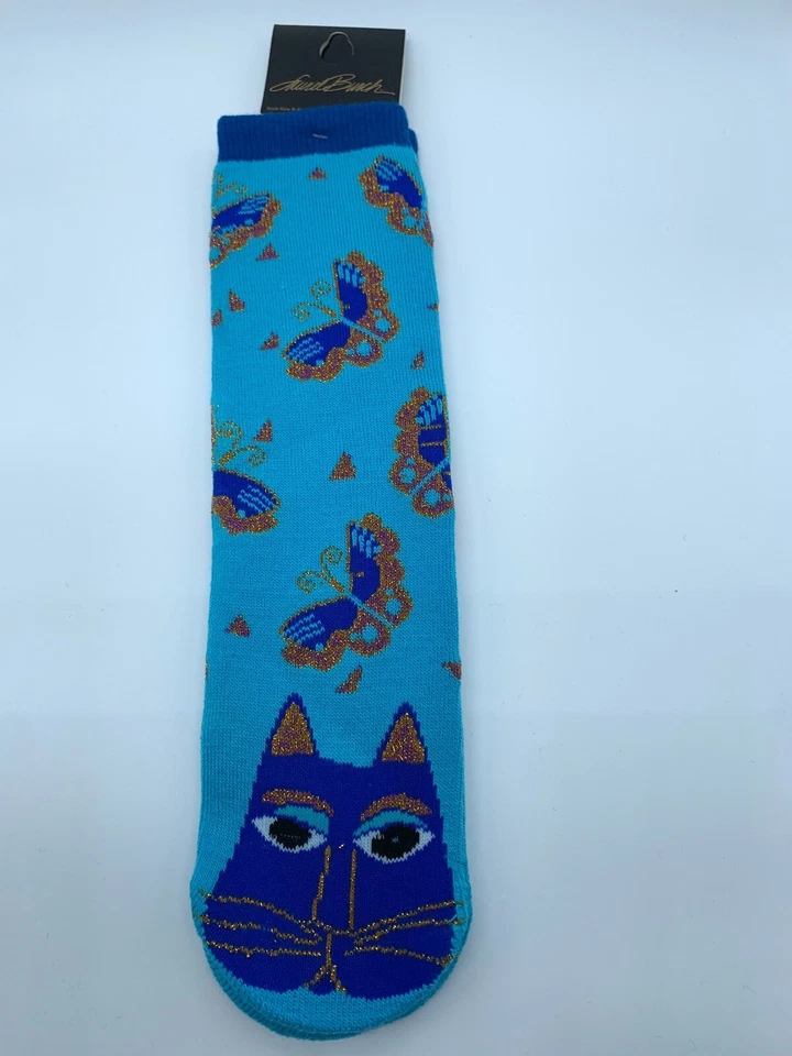 ОДНА ПАРА БЕЗ ЯРЛЫКА Laurel Burch кошки и бабочки 9-11 женщин захват носки - Изображение 2 из 3