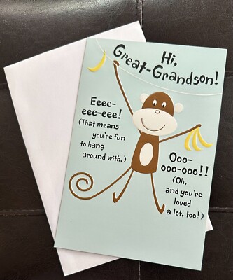 Great Grandson  Happy Birthday Card w/ Envelope - Monkey