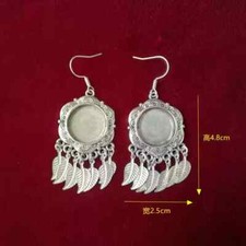 Fashion accessories handmade Miao silver DIY embedded leaf tassels earring 1pair