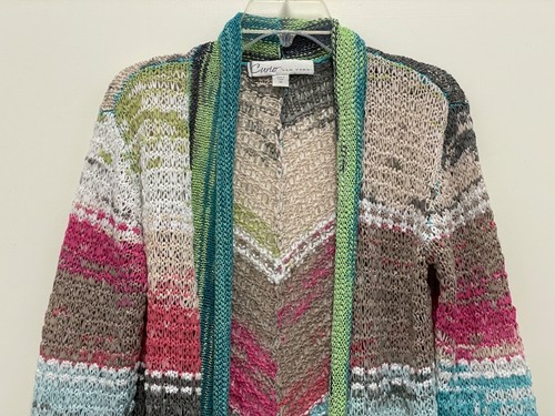 CURIO NY Cardigan Sweater - Multicolor Cotton Blend Crochet Long Sleeve, Med. - Picture 3 of 9