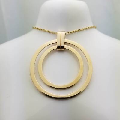 Vintage Yellow Gold Plated Double Circle Pendant
