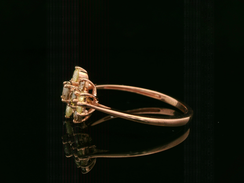 14ct Rose Gold & Green/Coloured Diamond Cluster Ring - Size R - Picture 10 of 16