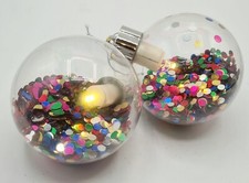 Glitter Ball Large Multicolor Light Up Glass Ornament 3.5" Set 2 Christmas