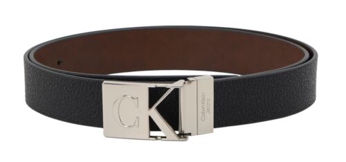 Calvin Klein Men's 38mm Wide Genuine Leather CK Logo Buckle Belt Black/Brown