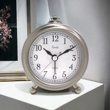 Equity La Crosse 25655 Small Silver Metal Alarm Clock, Metal Analog Quartz Alarm