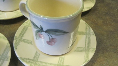 FIESTA DE JARDÍN ~ JUEGO DE TAZA PLANA Y PLATILLO DE 3 1/8", PFALTZGRAFF, EE. UU., (7) DISPONIBLE., USADO EN EXCELENTE ESTADO - Imagen 1 de 4