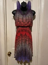 Nine West Purple Orange Black Stretch Summer Dress sz 6 small - Medium