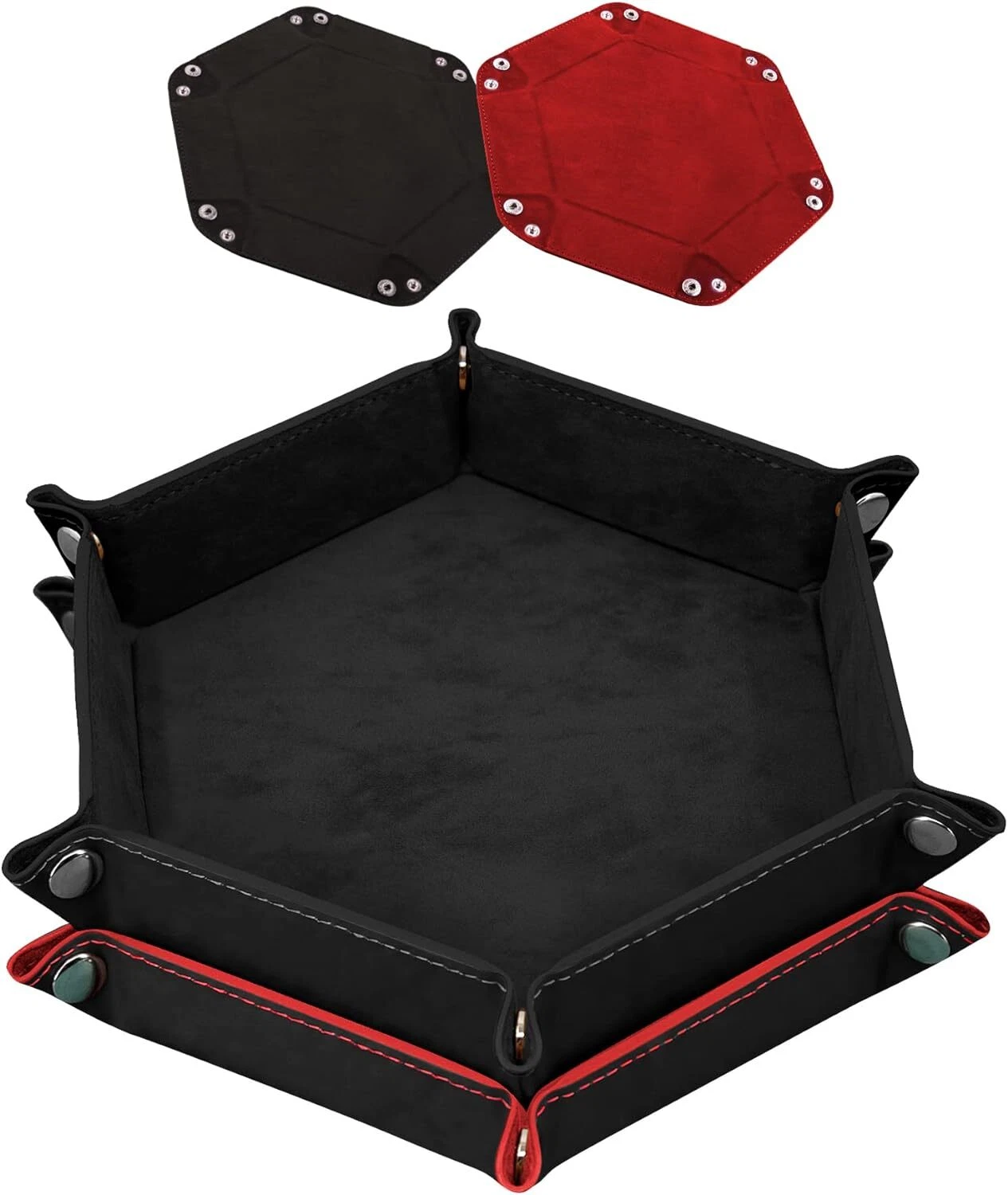SIQUK 2 Pieces Dice Tray PU Leather Trays Folding Hexagon Black and Red