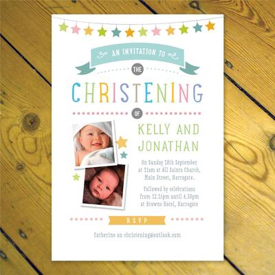 Personalised Joint Twins Christening Naming Day invitations girl