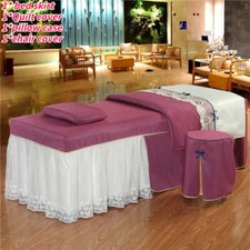 4x Microfiber Massage Table Skirt Kit Lace Valance Bed Cover with Face Hole Chic