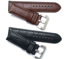 22mm 24mm Black or Brown Croco Embossed Leather Padded Replacement Watch Band