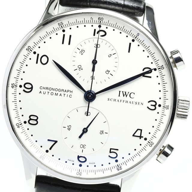 IWC Portugieser Silver Men's Black Leather Strap Watch - IW371446 for sale  online | eBay