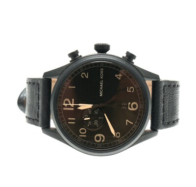 Michael Kors MK7069 Hangar Leather Strap Watch 45mm Black F1818
