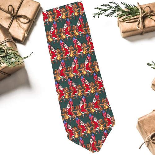 Patriotic Santa Riding Horse Christmas Necktie Hallmark Seasonal Concepts Silk - 第 1/2 張圖片