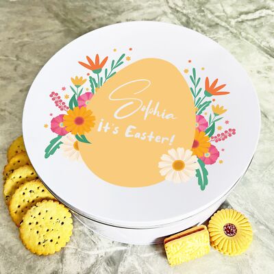Orange Blumen Osterei rund personalisiert Geschenk Kuchen Kekse Süßigkeiten Leckerli Dose