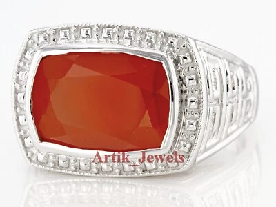 Naturel Rouge Onyx Pierre Précieuse Avec 14K Plaqué or Blanc Bague Argent pour - Photo 1/4