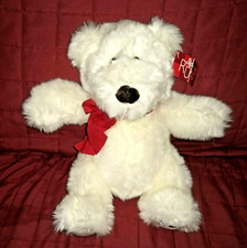Russ Berrie BIANCA Teddy Bear White Soft Fur Plush 8in Plush LNWTS Red Satin Bow