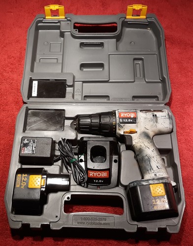 Ryobi Cordless 3/8", 12V Drill #HP1202M, with 2 each Batteries, Charger & Case.