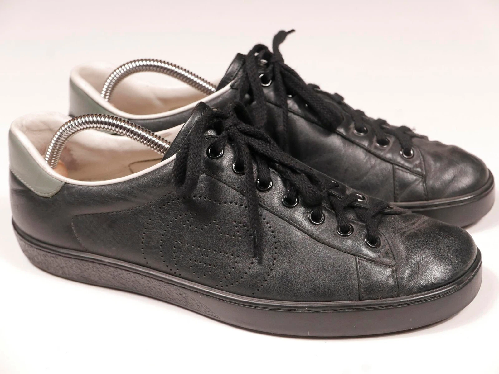 Baskets Gucci Ace cuir noir gris GG toile guccissima RARE 7 UK 8 US