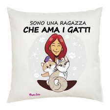 cuscino 40 x 40 cm scritta sono una ragazza che ama i gatti idea regalo