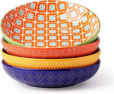 Ceramic Pasta Bowl, 40 oz. Large Salad Bowl, Dinnerware Bowl Set, 4 Pieces