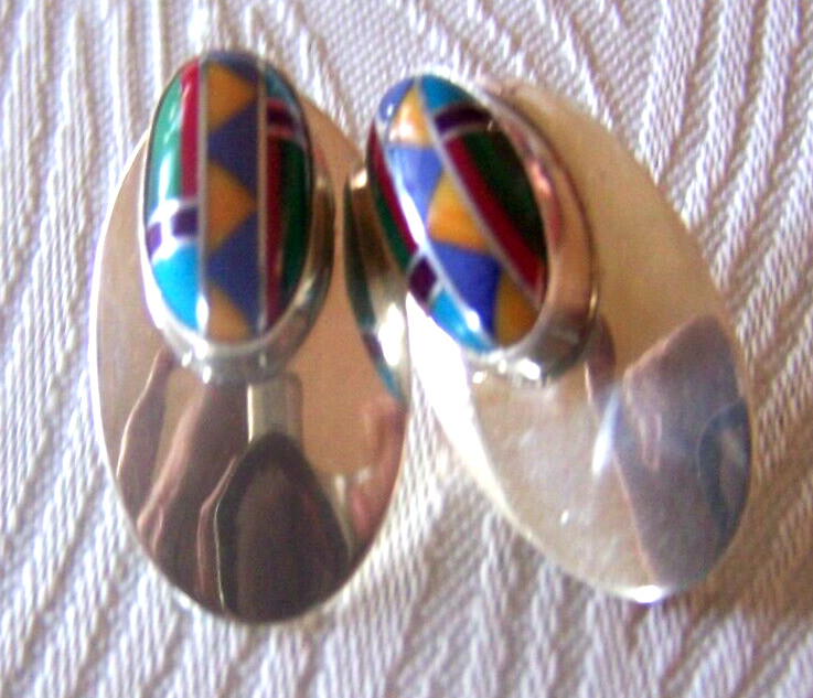 Oval Multi Gemstone Turquoise Shield Earrings Ste… - image 5