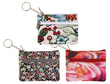 Ladies Coin Pouch Floral Print Genuine Leather Small Key Ring Wallet Purse