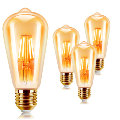 4 Stck. Vintage E27 ES ST64 Filament LED Glühbirne 6W Industrielle Edison Lampen