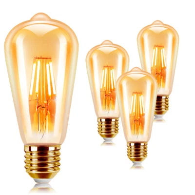 EXTRASTAR 4Pcs Vintage E27 ES ST64 Filament LED Light Bulb 6W Industrial Edison Lamps