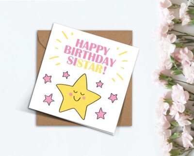 Niedliche Happy Birthday Sistar Sternkarte für Schwester Schwester Zwilling bester Freund Stiefschwester