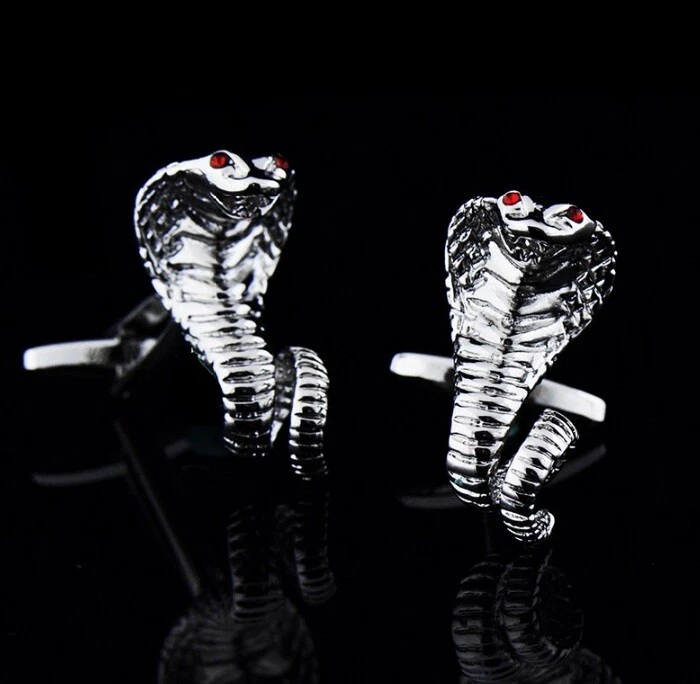 Amazing Cobra Snake Design With Red Ruby Eyes In 925 Silver Fashion Men Cufflink - Image 3 of 4