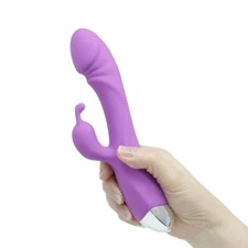 Rechargeable Silicone Realistic G-spot Clit Dual Rabbit Vibrator Dildo Sex Toys