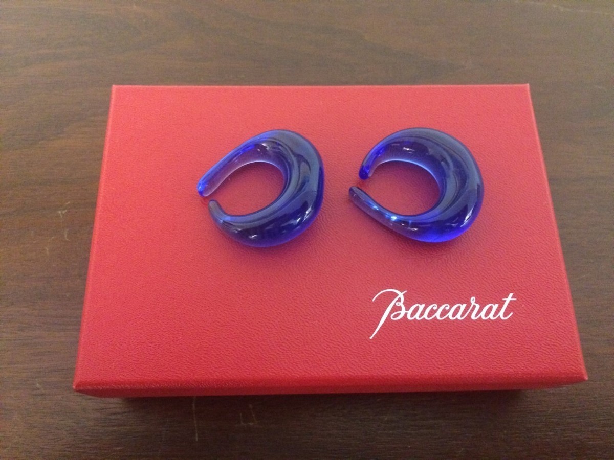 Boucles D'oreilles Créoles Baccarat, Cristal Bleu Turquoise - Occasion, Rare - Style élégant Et Brillant.