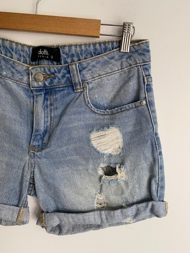 Dotti Denim Shorts Womens Size 8 Blue Distressed Cuffed Pocket Button HotPants - Picture 2 of 14