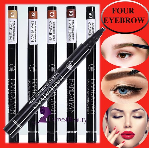 2XMicroblading Tattoo Eyebrow 3D liquid Ink Pen waterproof 4 fork pencil brow UK - Picture 2 of 42