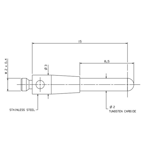 M2 CMM Styli 2mm Tungsten Carbide Hemispherical Ended stylus L15mm A-5003-1228 - Picture 3 of 5