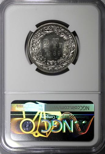 Switzerland Copper-Nickel 1969 B 2 Francs NGC MS65 KM# 21a.1 (054) - Picture 3 of 4